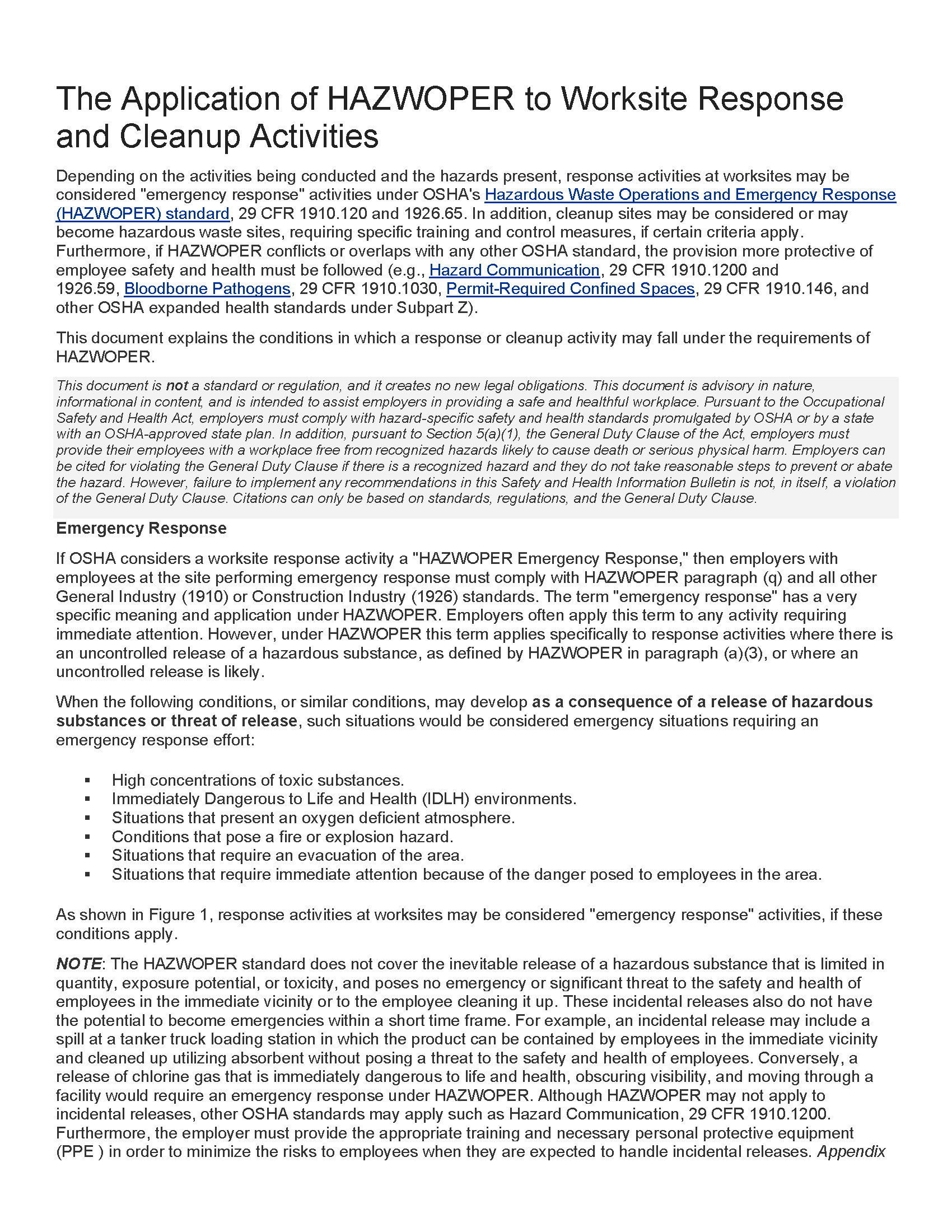 Federal &amp; State Regulations | The Application of HAZWOPER to Worksite ...